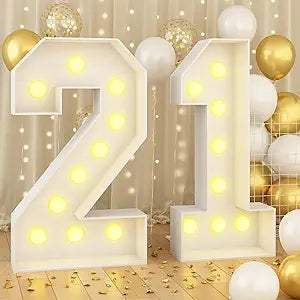 LED Marquee number '21' rental adds a vibrant touch to milestone event backdrop rentals in Atlanta, GA.