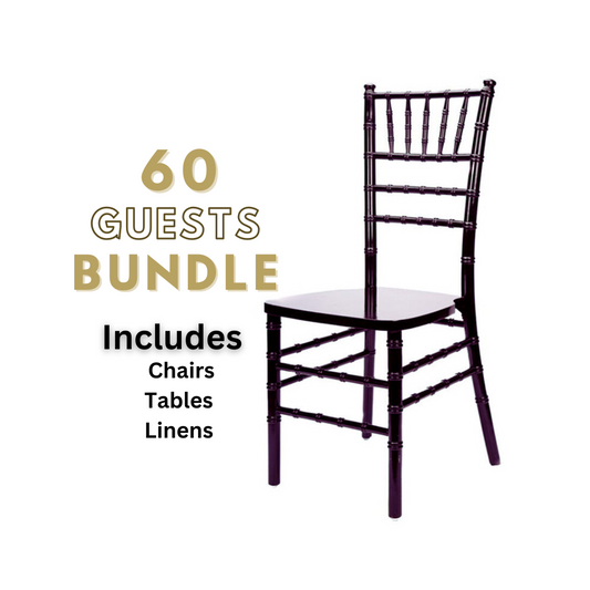 60 guests party package tables and seating bundle chair rentals in Atlanta, GA