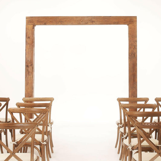Wooden ceremony arch rental creates a natural and elegant backdrop for weddings in Atlanta, GA