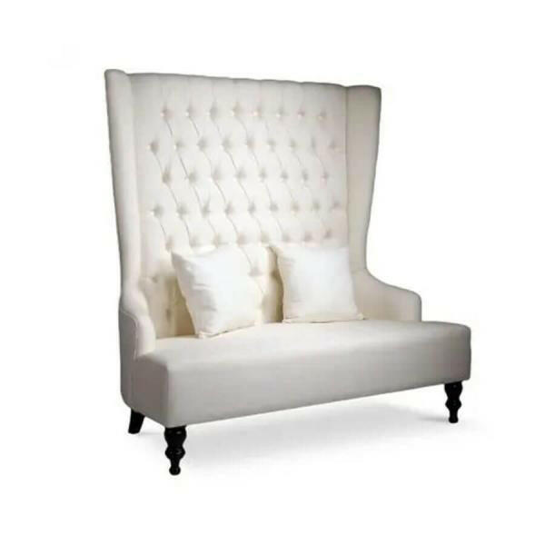 Burlap loveseat rustic lounge seating for weddings chair rental in Atlanta, GA