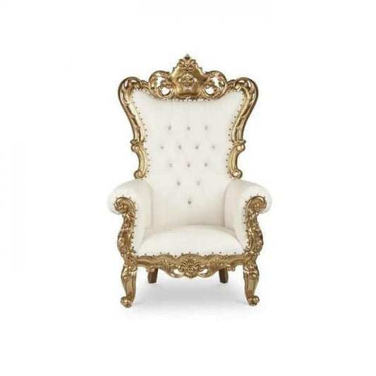 French throne chair white and gold ornate high-back chair rental in Atlanta, GA