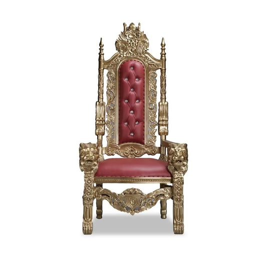 King throne chair in red and gold ornate high-back chair rentals in Atlanta, GA