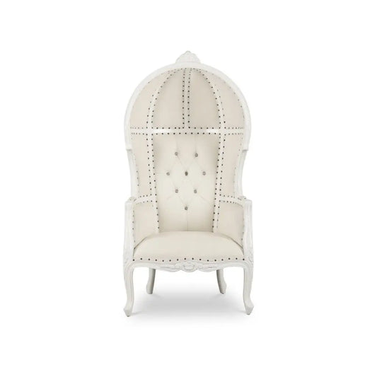 Royal throne chair white vinyl with white frame ornate high-back chair rentals in Atlanta, GA