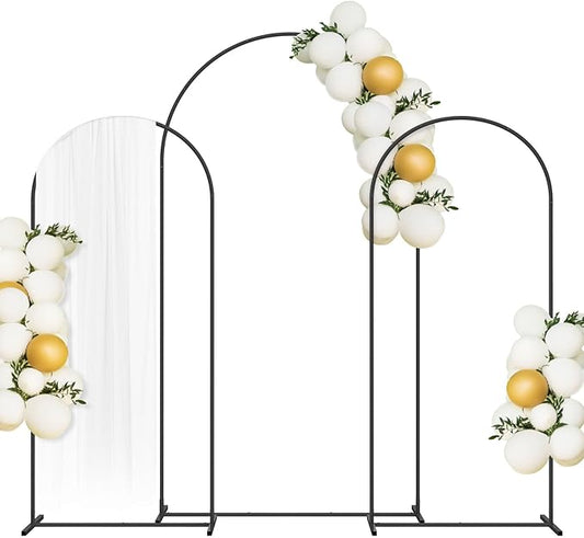Black metal frame arch stand rental set for modern wedding and party backdrops in Atlanta, GA