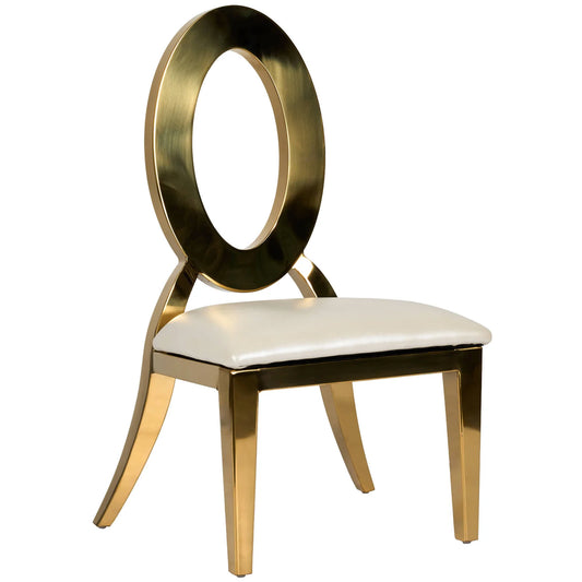 Gold kids O chair with white cushion for kids chair rental in Atlanta, GA.