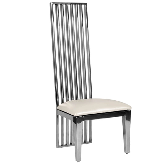 Silver high-back kids chair with white cushion for kids chair rental in Atlanta, GA.