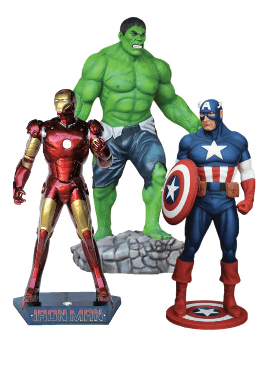 Life-size Marvel hero figures bring action to party rentals for kids in Atlanta, GA.
