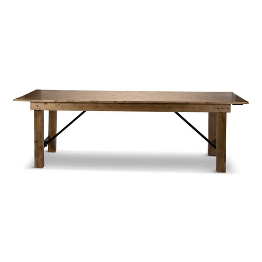 Sturdy natural wood table with black grain detailing for kids party rentals in Atlanta, GA.