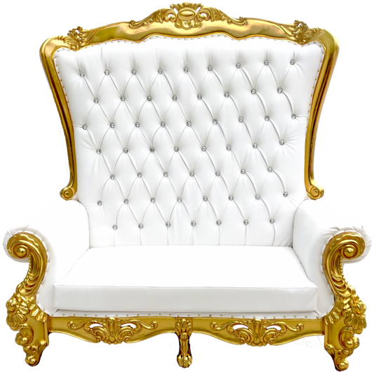 Queen loveseat gold and white for wedding lounge chair rentals in Atlanta, GA
