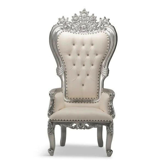 Queen throne chair silver ornate high-back seating chair rental in Atlanta, GA