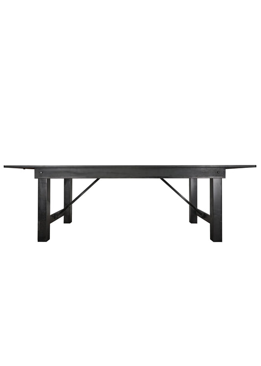 Black Farmhouse H-leg table, ideal for children's party table and kids table rentals in Atlanta, GA