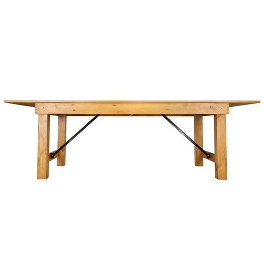 Natural 96x40" straight-leg farm table, ideal for children's party table rentals in Atlanta, GA