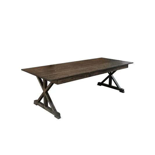 Folding farmhouse table with X-legs black grain antique finish, rentals in Atlanta, GA