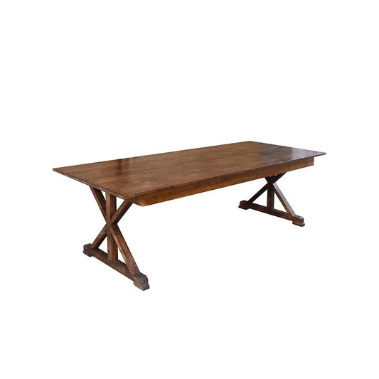 Farmhouse folding table with X-legs in black grain fruitwood finish, rentals in Atlanta, GA