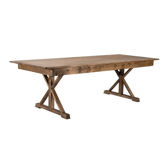 Rustic farmhouse folding table with X-legs, ideal for children's party rentals in Atlanta, GA