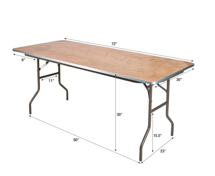 Adults:  72" x 30" (6 Foot) Rectangle Heavy Duty Plywood Folding Table Rental, Atlanta GA