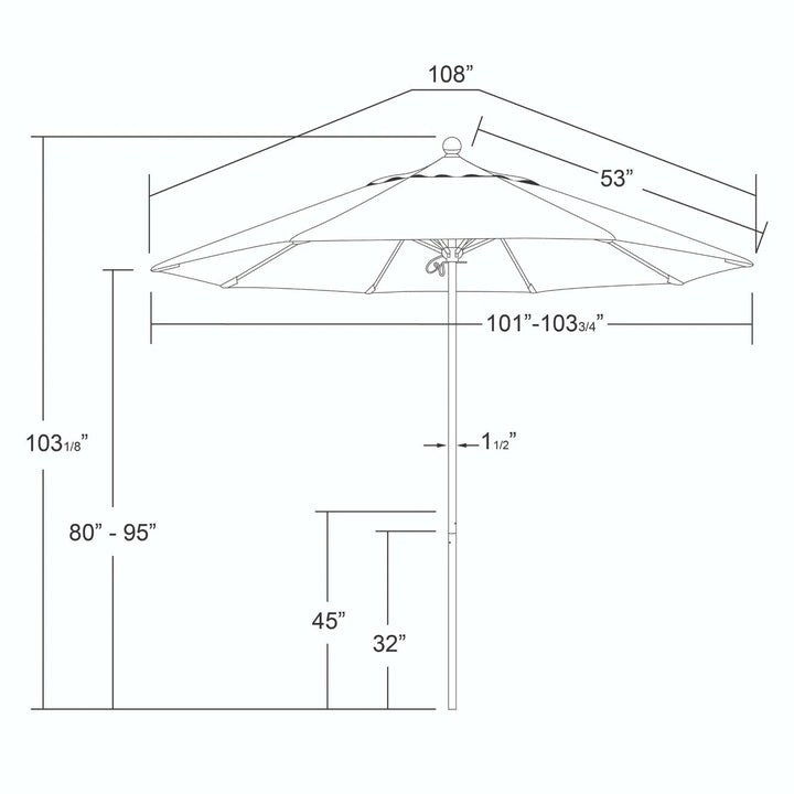 9' Patio Umbrella with Bronze Pole and Sunbrella Canopy