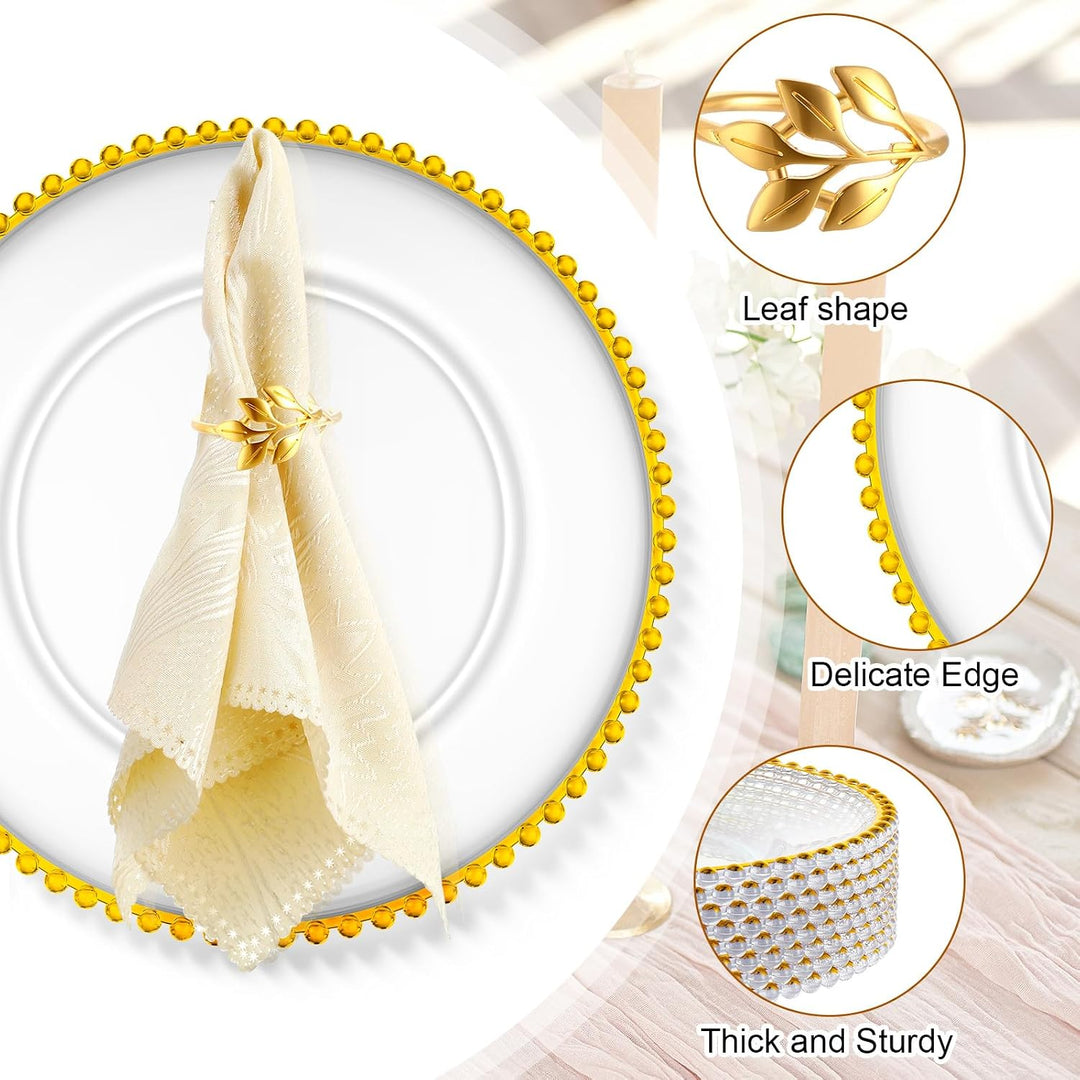 13" Clear Acrylic Beaded Charger Plates – Gold Rim | Elegant Tabletop Decor Rental