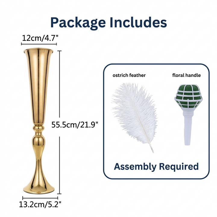 Ostrich Feather Centerpiece with Versatile Metal Trumpet Vase Atlanta GA Rentals