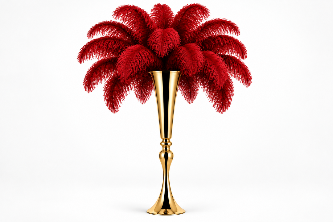 Ostrich Feather Centerpiece with Versatile Metal Trumpet Vase Atlanta GA Rentals