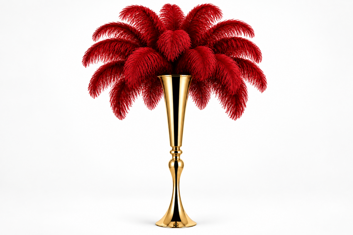 Ostrich Feather Centerpiece with Versatile Metal Trumpet Vase Atlanta GA Rentals