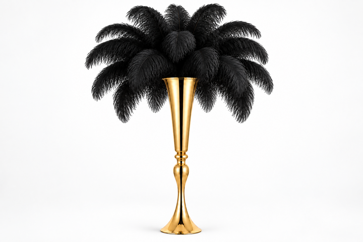 Centerpieces-Vase-MetalVersatileTrumpetGold-Black-wow-event-rrentals