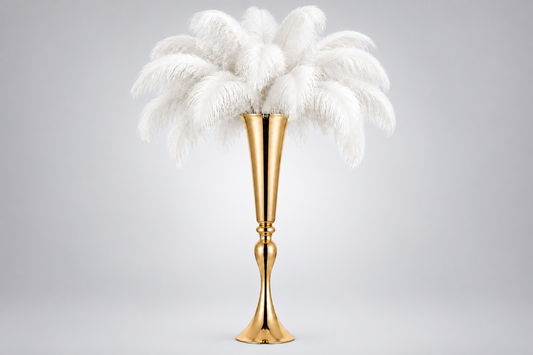 Ostrich Feather Centerpiece with Versatile Metal Trumpet Vase Atlanta GA Rentals
