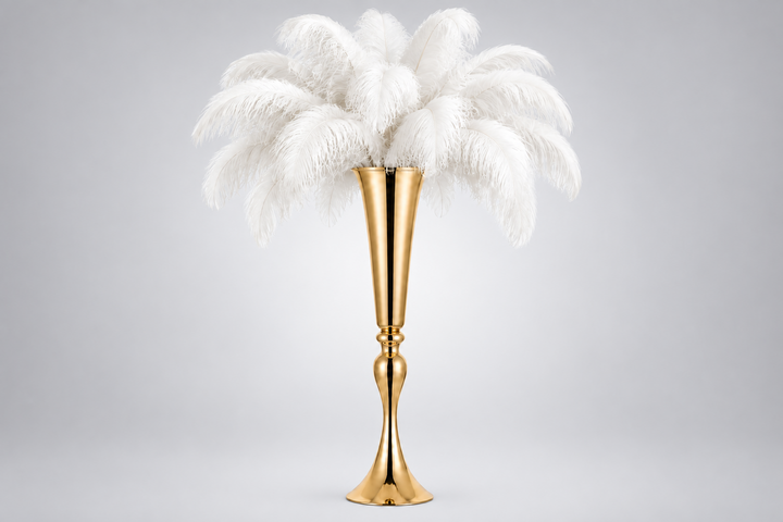 Ostrich Feather Centerpiece with Versatile Metal Trumpet Vase Atlanta GA Rentals