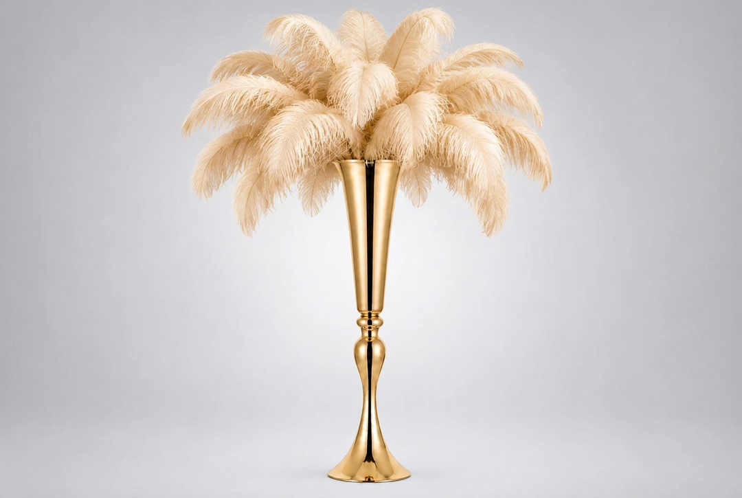 Ostrich Feather Centerpiece with Versatile Metal Trumpet Vase Atlanta GA Rentals