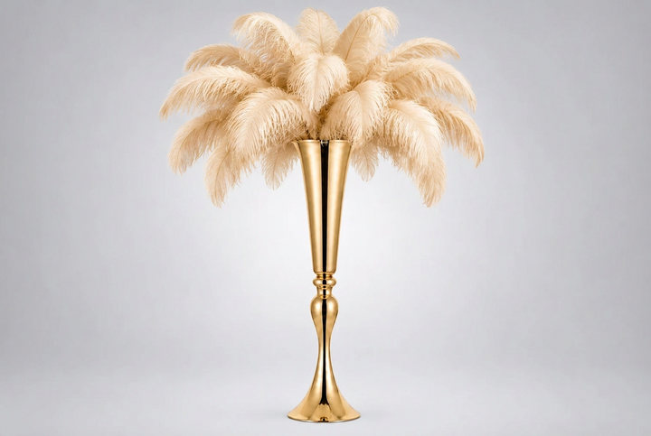 Ostrich Feather Centerpiece with Versatile Metal Trumpet Vase Atlanta GA Rentals