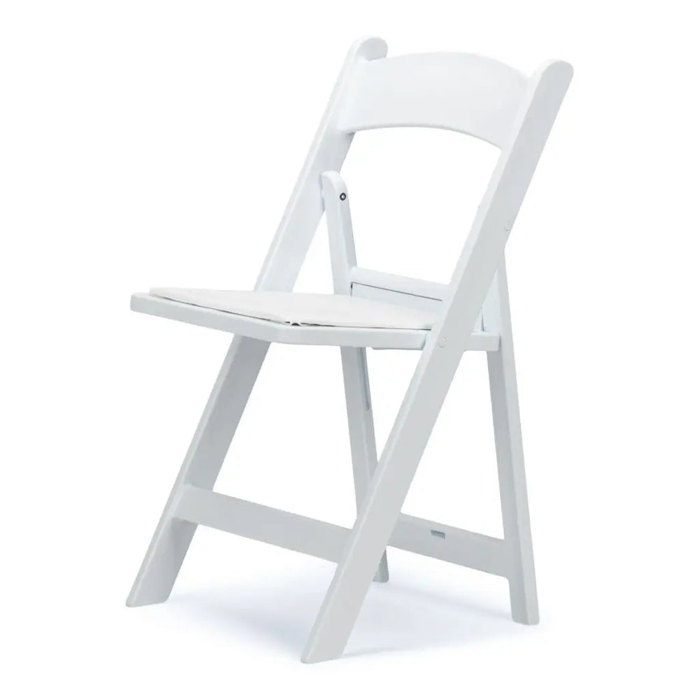 Sturdy white resin folding chair for kids chair rentals in Atlanta, GA, ideal for birthday parties