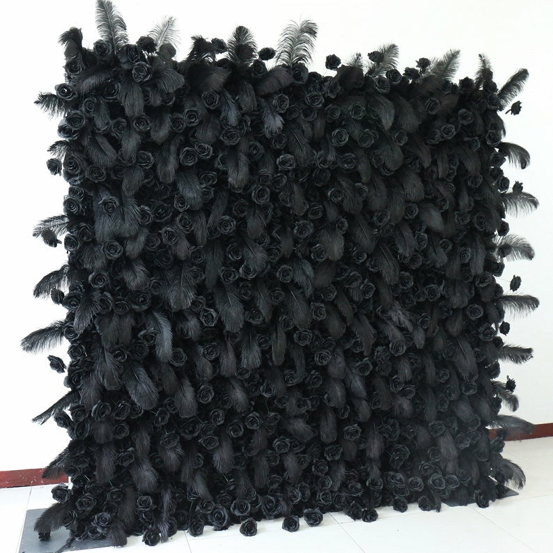 5D Fabric Artificial Flower Wall – Rolling Curtain Rental Atlanta Midnight