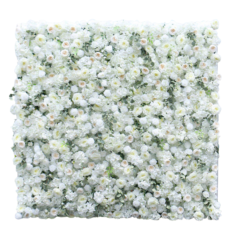 5D Fabric Artificial Flower Wall – Rolling Curtain Rental Atlanta (White Pearl )