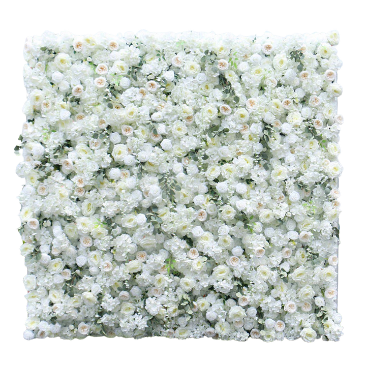 5D Fabric Artificial Flower Wall – Rolling Curtain Rental Atlanta (White Pearl )