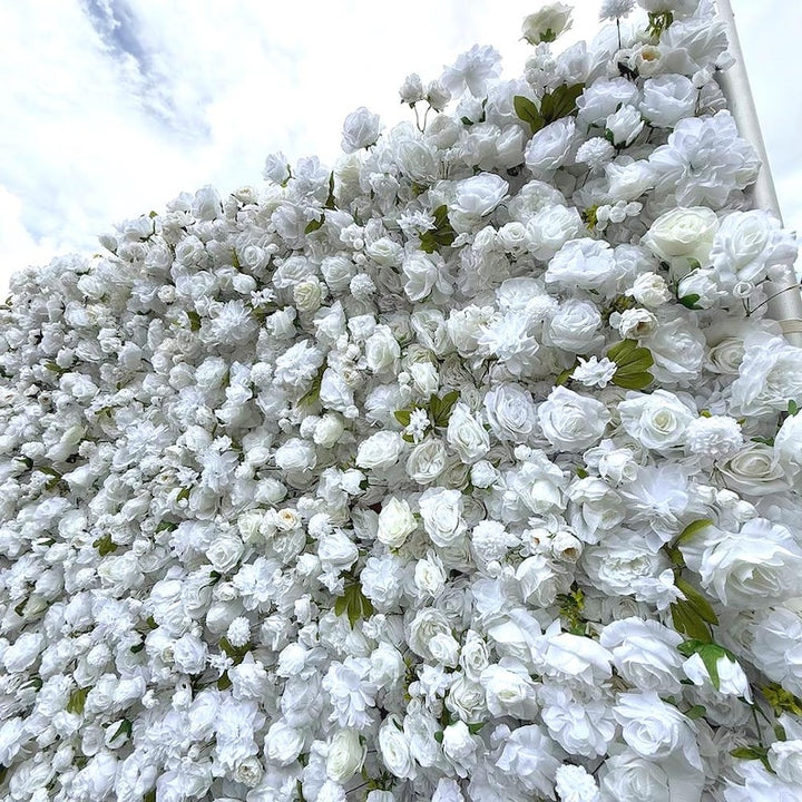 5D Fabric Artificial Flower Wall – Rolling Curtain Rental Atlanta (White Pearl )