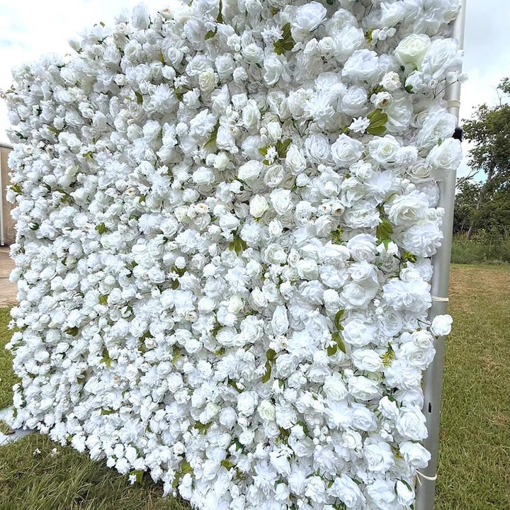 5D Rolling Curtain Artificial Flower Wall –  Rental Atlanta White Pearl