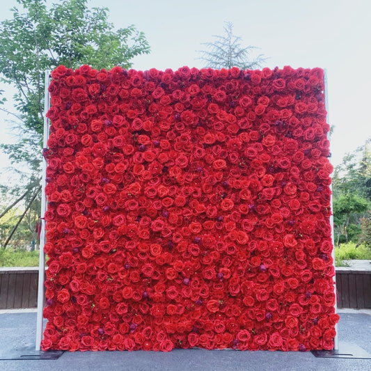 5D Fabric Artificial Flower Wall – Rolling Curtain Rental Atlanta (Red Rose)