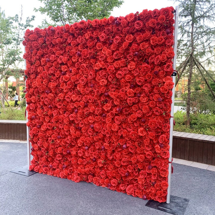5D Fabric Artificial Flower Wall – Rolling Curtain Rental Atlanta (Red Rose)