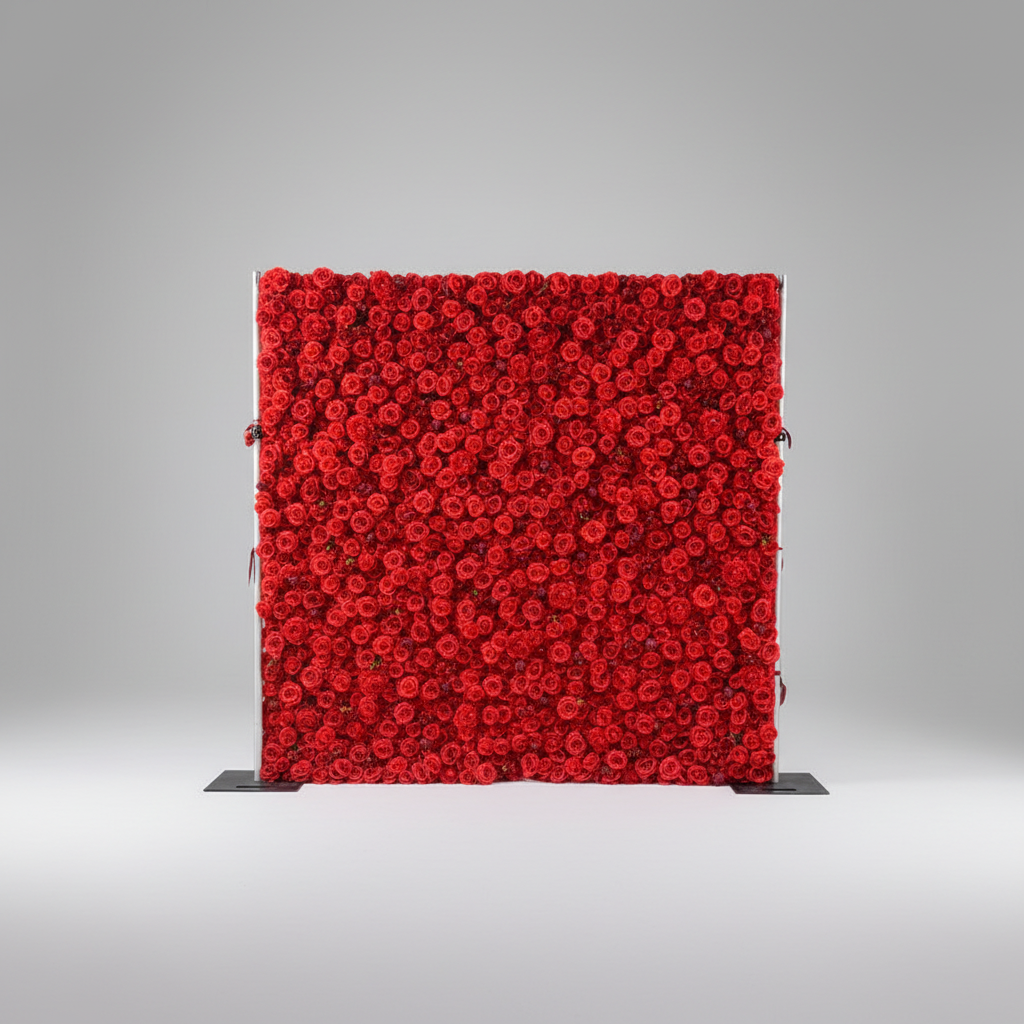 Red Rose 5D Fabric Artificial Flower Wall – Rolling Curtain Rental Atlanta