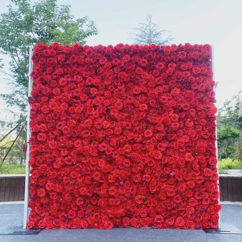 5D Fabric Artificial Flower Wall – Rolling Curtain Rental Atlanta (Red Rose)