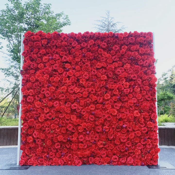 5D Fabric Artificial Flower Wall – Rolling Curtain Rental Atlanta (Red Rose)