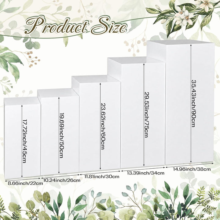 5-Piece Metal White Square Display Pedestal Stand Set Atlanta Rentals
