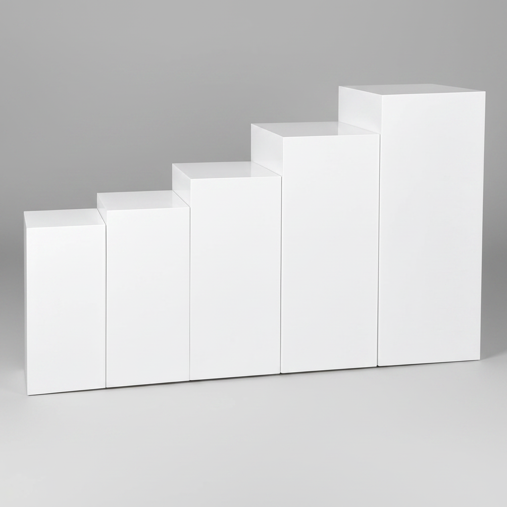 5-Piece Metal White Square Display Pedestal Stand Set Atlanta Rentals