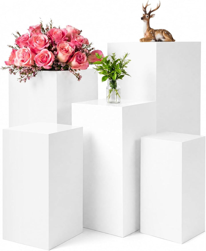 5-Piece Metal White Square Display Pedestal Stand Set Atlanta Rentals