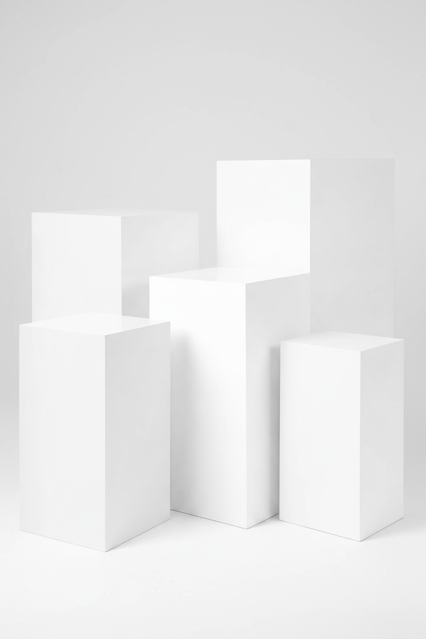 5-Piece Metal White Square Display Pedestal Stand Set Atlanta Rentals