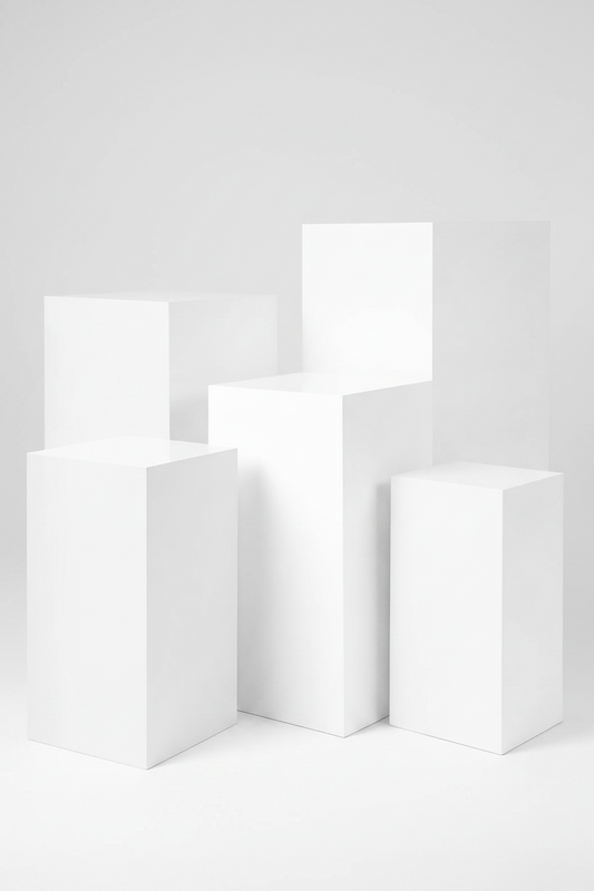 5-Piece Metal White Square Display Pedestal Stand Set Atlanta Rentals