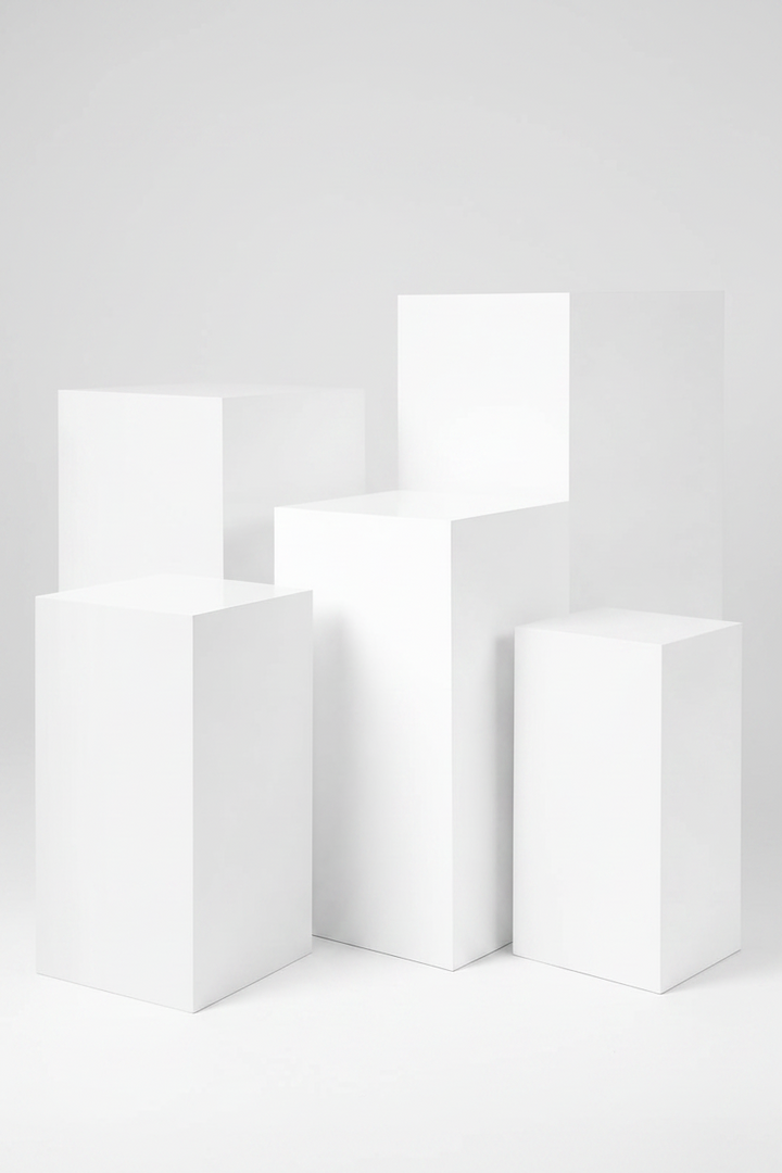 5-Piece Metal White Square Display Pedestal Stand Set Atlanta Rentals