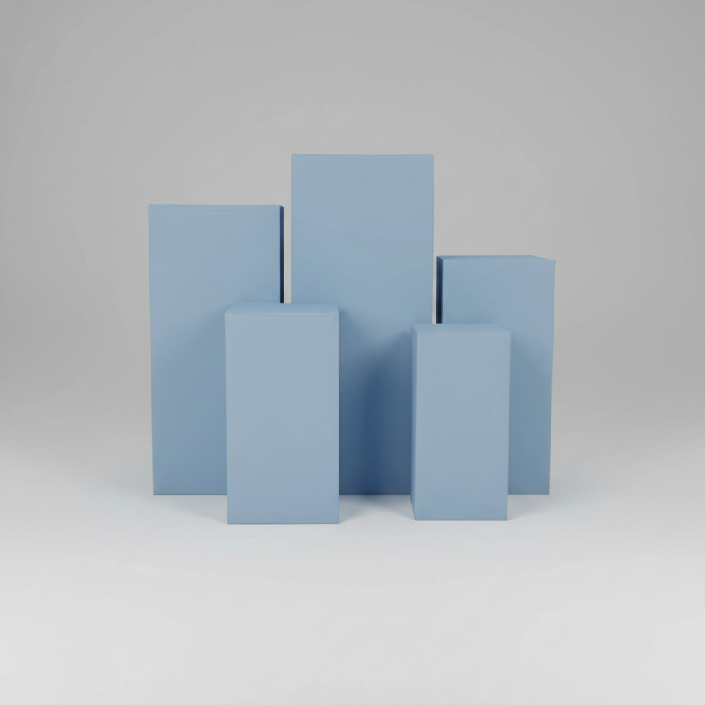 5-Piece Metal White Square Display Pedestal Stand Set Atlanta Rentals