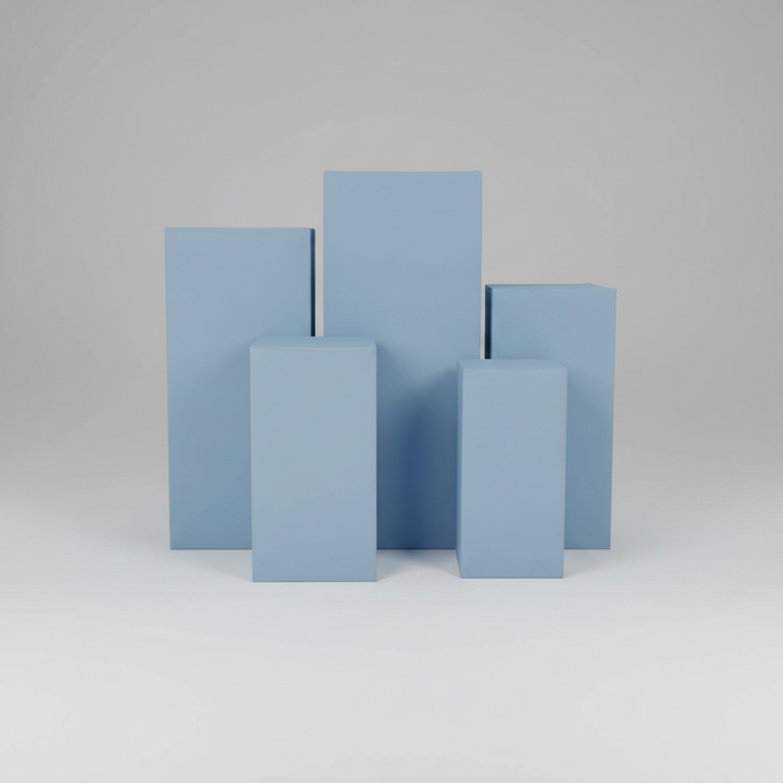 5-Piece Metal White Square Display Pedestal Stand Set Atlanta Rentals