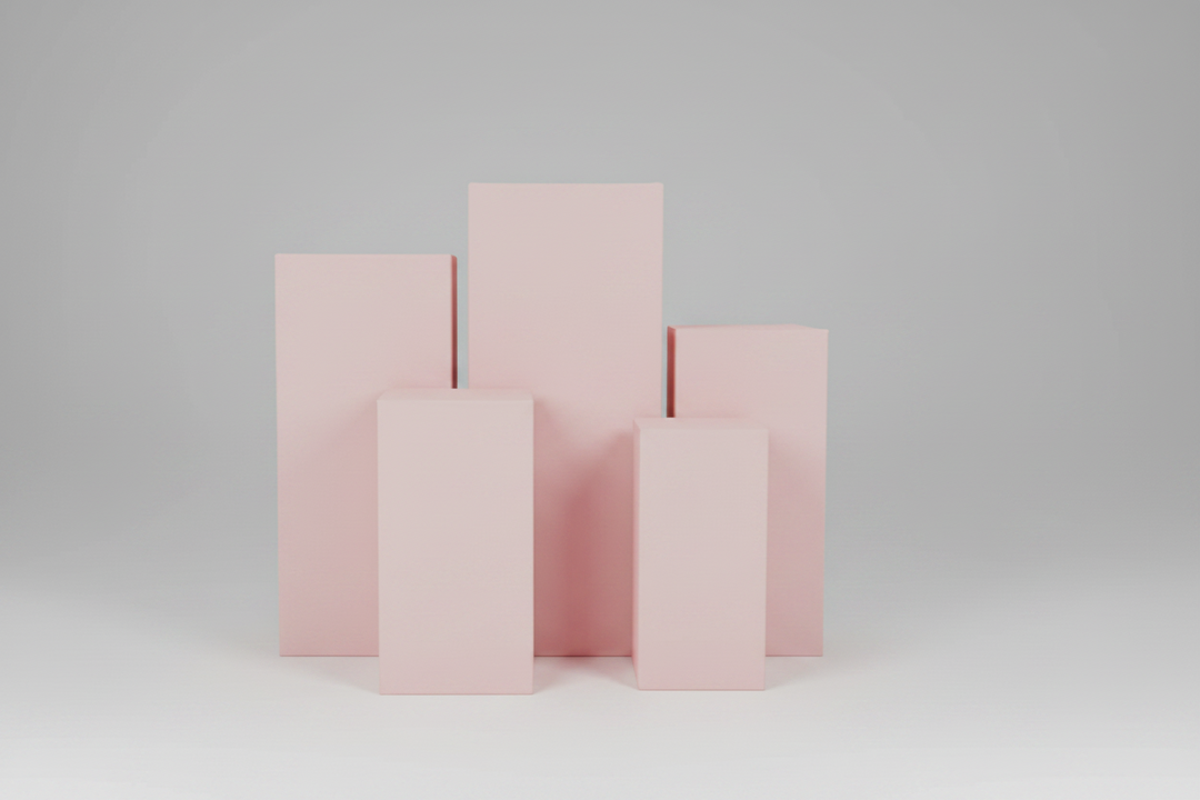 5-Piece Metal White Square Display Pedestal Stand Set Atlanta Rentals
